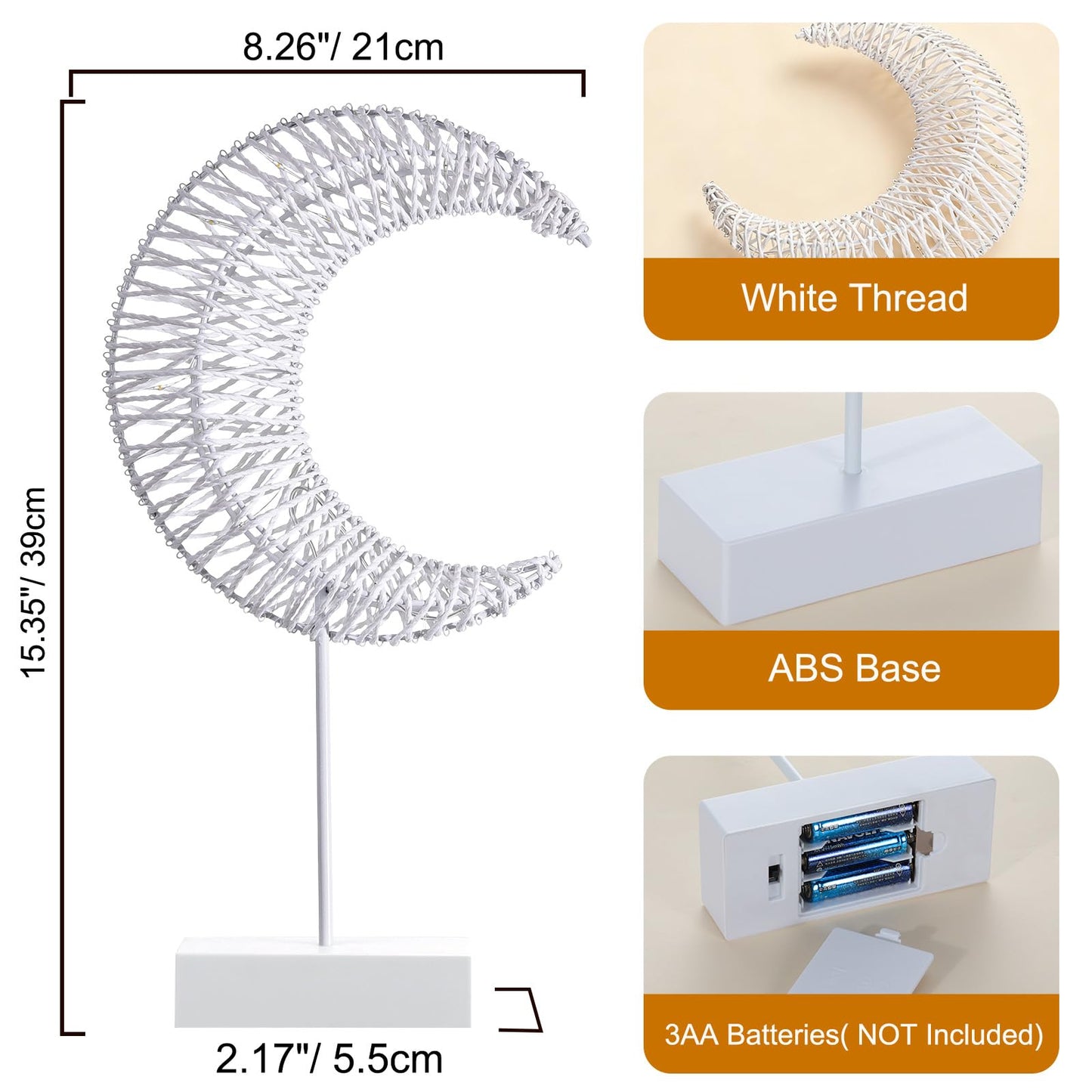 Lewondr Ramadan Decorations Moon Table Lamp, Moon Shape Rattan Ramadan Desk Lamp Battery Powered Light, Winding Thread LED Crescent Light for Home Bedroom Bedside Desktop Eid Mubarak Decorations