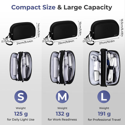 Skycase Travel Cable Organizer - Lightweight Water Resistant Dual-Layer Tech Pouch with Wrist Strap 11 Compartments Electronic Organizer Travel Case for Charger Cord Hard Drive,Large,Black