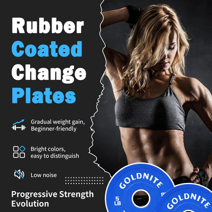 GOLDNITE Change Plates 5LB Set Rubber Coated Fractional Weight Plates Olympic Bumper Plates - Barbell Weights for Strength Training, Crossfit, Home Gym Workouts Powerlifting