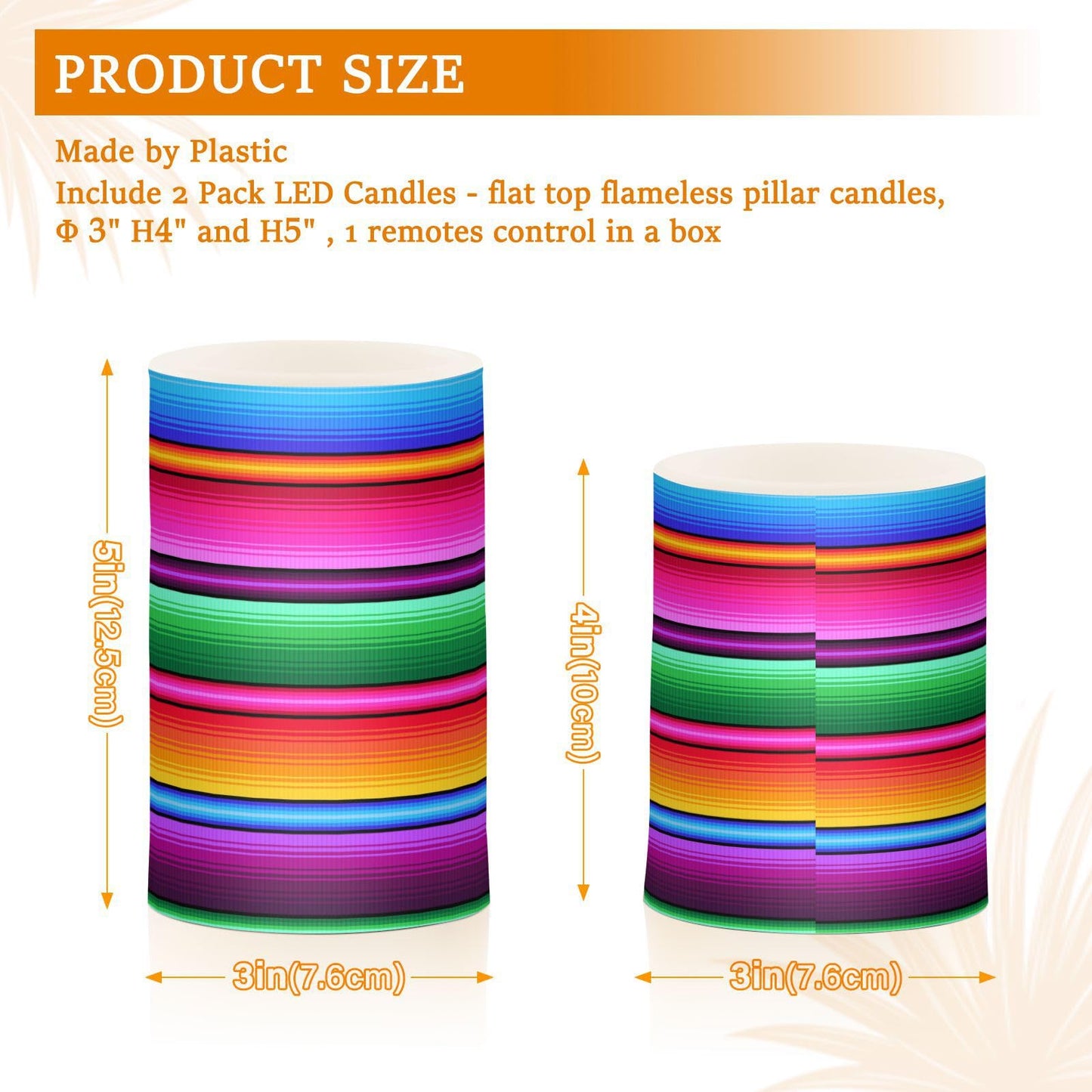Eionryn Cinco De Mayo Ethnic Strips Flameless Candles Mexican Rainbow Battery Operated LED Candles with Remote Timer Electric Candles for Home Party Decor 2pcs