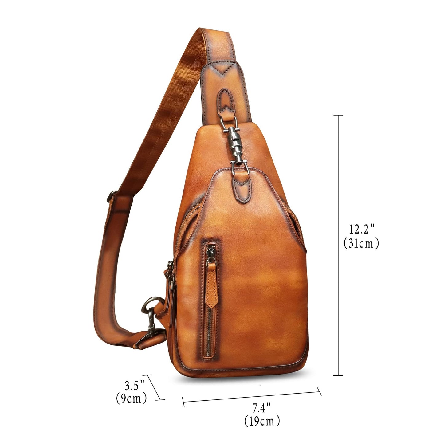 IVTG Genuine Leather Sling Bag for Men Women Crossbody Bag Chest Bag Sling Backpack Purses Hiking Sports Travel Daypack (Brown)
