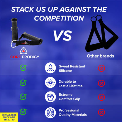 Core Prodigy Heavy Duty Exercise Handles Extra Large Size - Grip Attachments for Cable Machine Pulleys, Gym Equipment, Resistance Bands, and Weight Lifting (Fat/Thick)