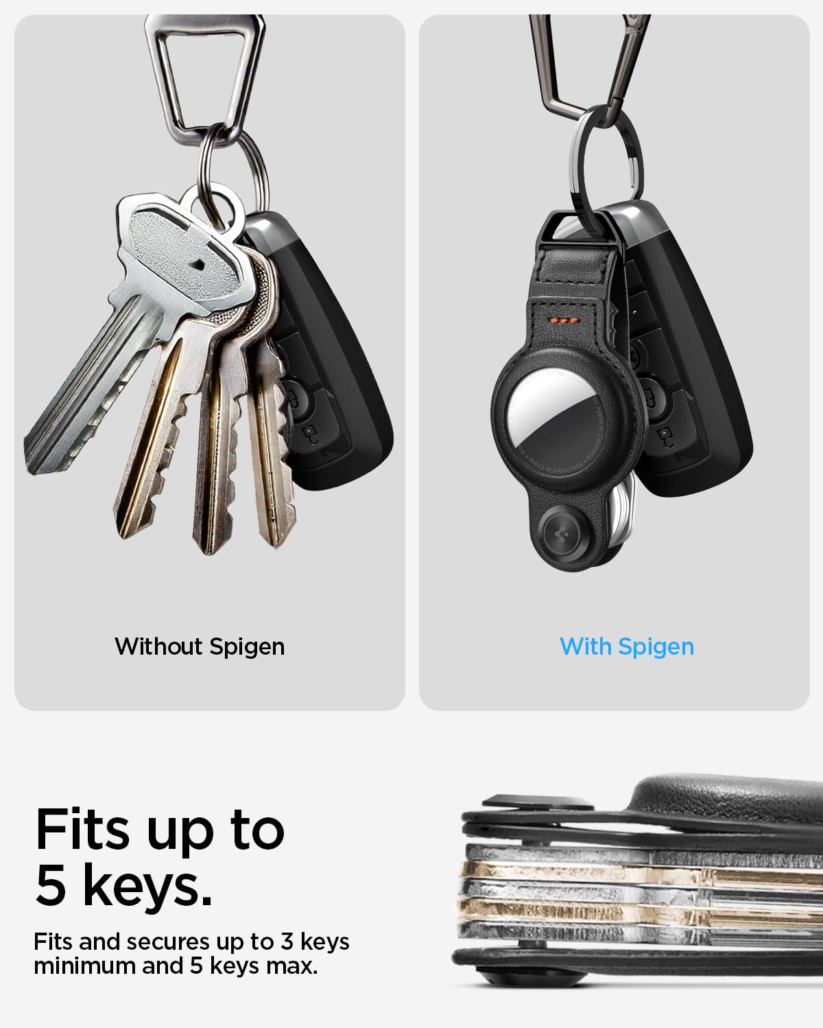 Spigen Valentinus Pro AirTag Key Organizer Designed for AirTag 2nd Gen (2026) & 1st Gen Case, Holder, Keychains, Key Ring Up to 5-6 Keys (Device Not Included) - Black