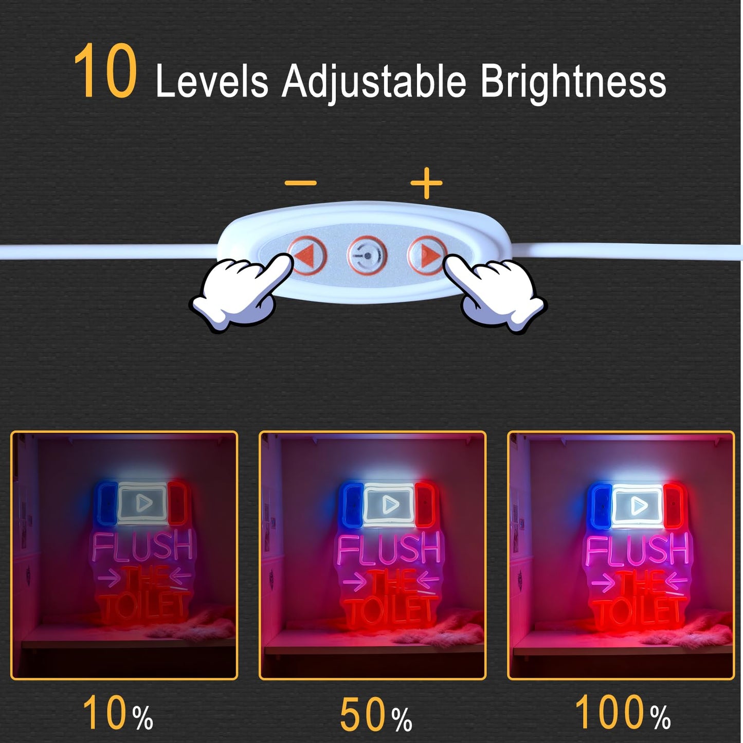 Flush The Toilet Neon Sign, USB Powered Dimmable Decorative Neon Light for Bathroom Public Restroom Home Wall Table Decor 15 x 10.6 In