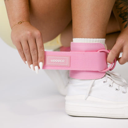 UPPPER Ankle Straps for Cable Machines (Pair) – Double D-Ring, Adjustable, Padded for Comfort – Ideal for Kickbacks, Glute Workouts, and Lower Body Exercises for Women and Men | Premium Fitness Gear (Pink)
