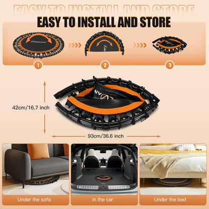 ANCIHER Foldable Mini Trampoline - 40"/48" Indoor Exercise with Adjustable Handle & Resistance Bands | Max Load 450lbs/550lbs