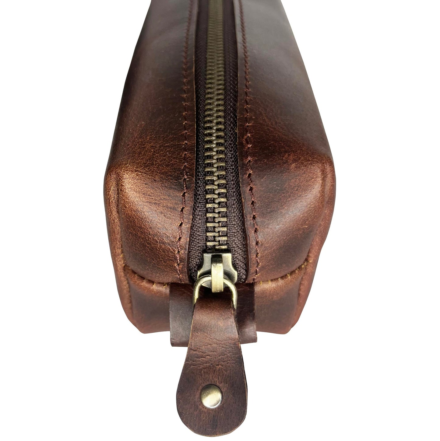 RUSTIC TOWN Leather Pencil Case - Handcrafted Full-Grain Zipper Leather Pen Pencil Holder - Elegant & Practical Pencil Pouch for Work & Office