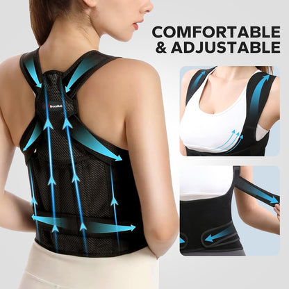 Posture Corrector for Men and Women, Upper Back Support Brace with Adjustable Shoulder Straps for Comfortable Posture Training – Invisible Under Clothing (Large 35.4-41.3‘’)