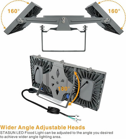 STASUN LED Flood Light Outdoor, 300W 27000lm Outdoor Lighting with 330° Lighting Angle, 5000K, 3 Adjustable Heads, IP66 Waterproof LED Exterior Security Area Lights for Yard, Stadium, Parking Lot