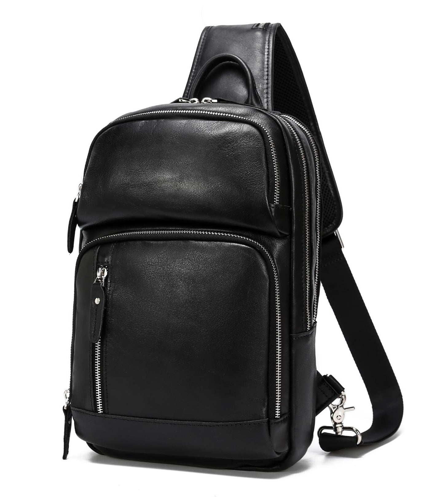 LANNSYNE Full Grain Leather Sling Bag For Men Crossbody Chest Daypack fits 12.9" iPad
