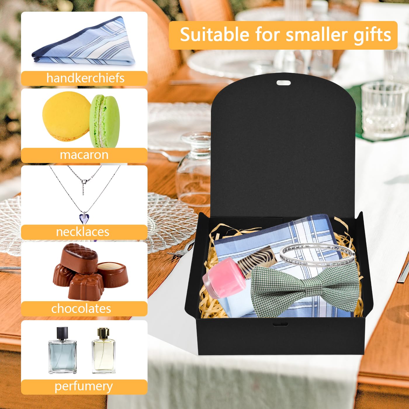 WLUSEAXI 10pack Gift Boxes with Lids, 6.5''x6.5''x2'' Black Gift Boxes For Presents, Paper Boxes Gift Boxes with Ribbon for Birthday Wedding Party Chocolate Candy