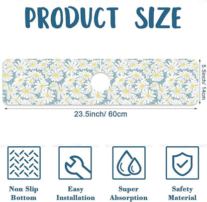 White Flower Sink Faucet Absorbing Mat Cute Chamomile Super Absorbent Fast