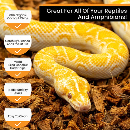 ReptiChip Reptile Bedding Loose Coconut Chip 36 Quart 4 Pack Coco Husk Substrate Mulch for Snake Habitat, Ball Python Terrarium, Turtle Tanks, Tortoise Enclosure