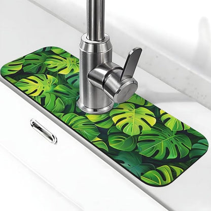Faucet Draining Mat For Kitchen Sink, Palm Leaves Tropical Diatom Mud Absorbent