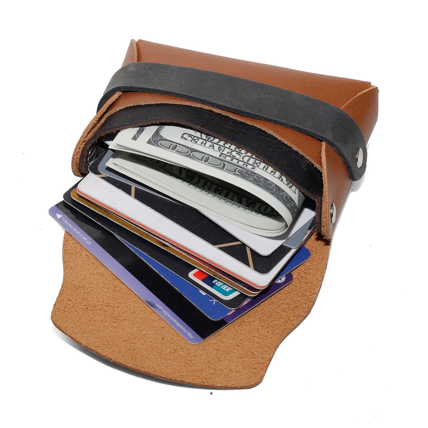 JingRongDa Leather Card Case Wallet, Slim Money Holder with Credit Card Slots Large Capacity Wallet for 30 Cards/Poker/Cash (light brown)