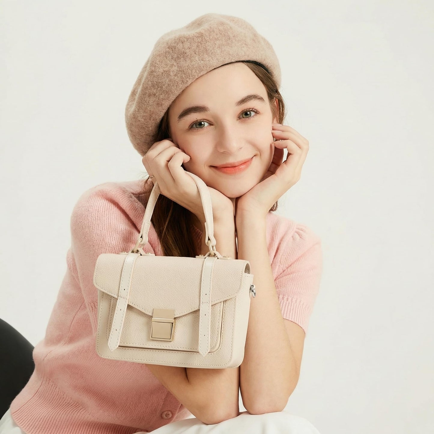 ALEX&MIA Women's Small Top-Handle Handbag – Vegan Leather Mini Satchel Bag, Fashionable Crossbody and Shoulder Bag, Perfect for Daily and Work Use (Off White)
