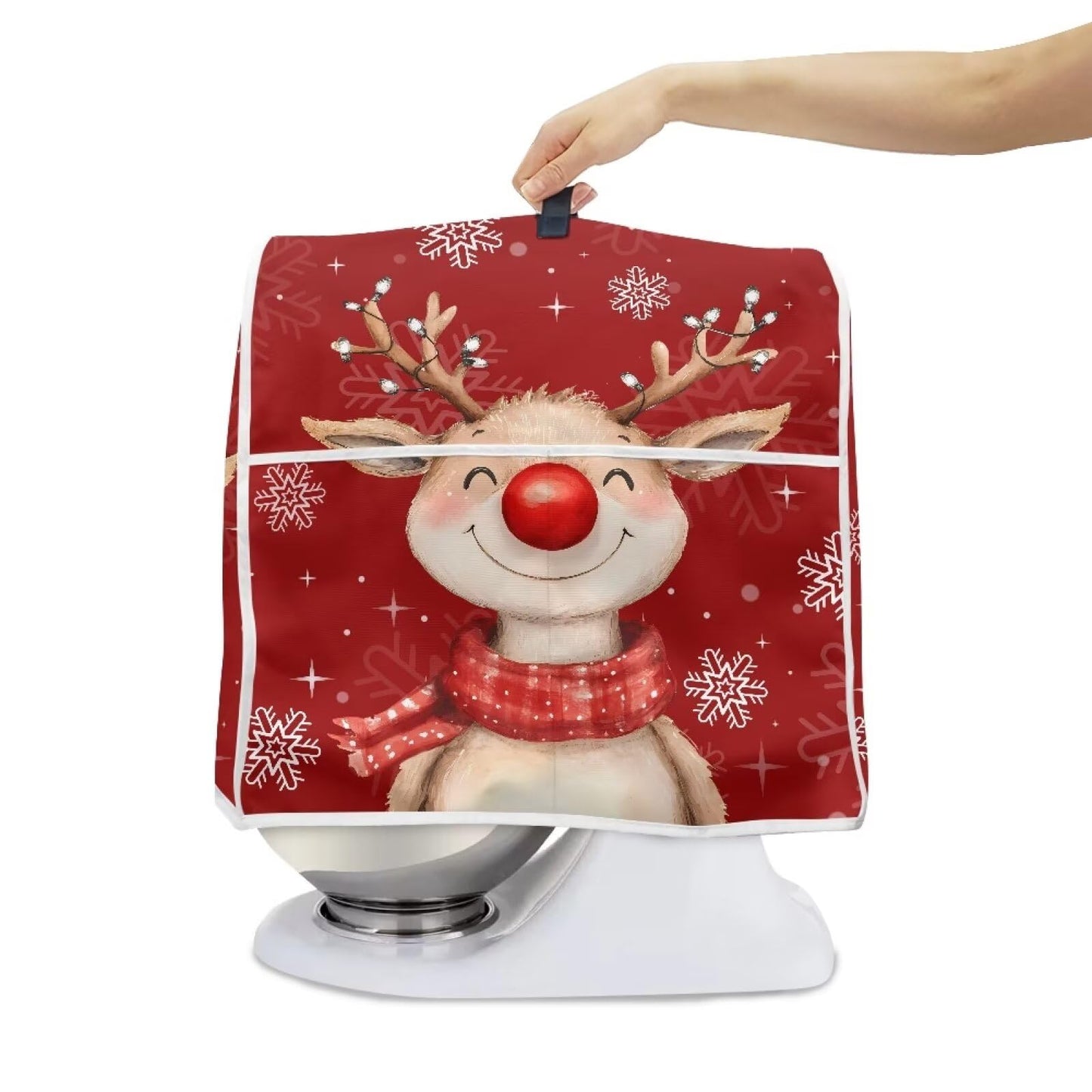 HUISEFOR Christmas Reindeer Stand Mixer Cover 4.5-5 Quart Kitchen Mixer Cover Washable Food Processor Protective Covers Dust Protection Insulated Kitchen Appliance Cover Xmas Decor