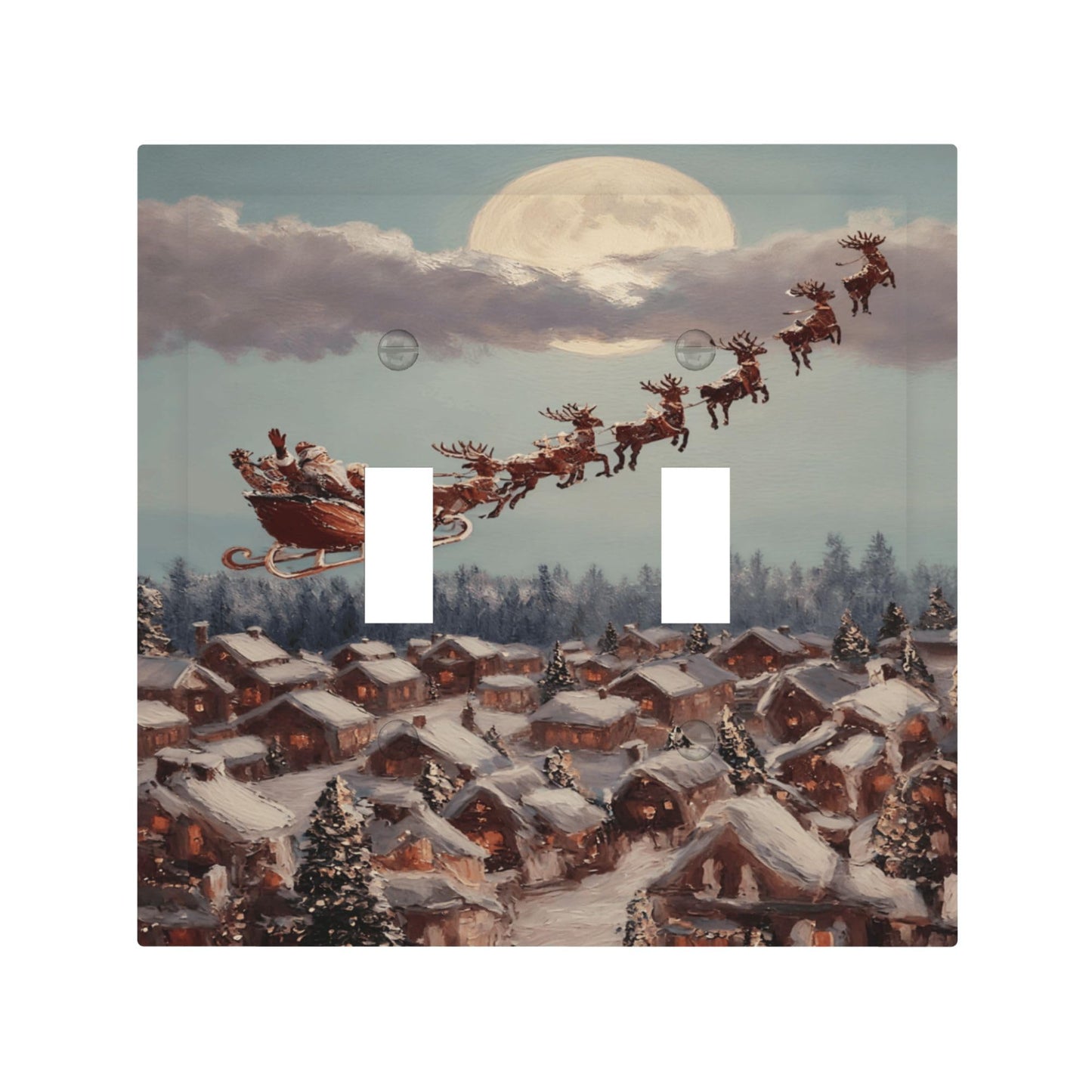 Decorative Art Light Switch Covers Moonlit Christmas Journey2 Gang Double Toggle Wall Plate Decorative Switchcover Electrical Switchplate for Home Decor