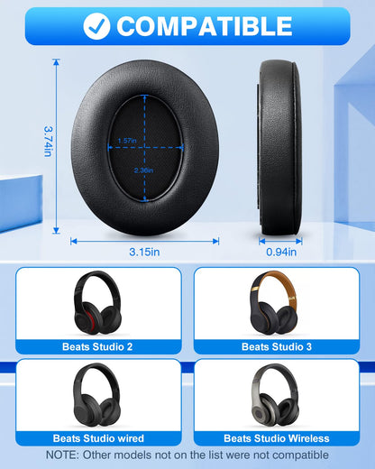 F FEYCH Beats Studio Replacement Earpads for Beats Studio 3 & 2 (B0500/ B0501) 2 Pieces Noise Isolation Comfortable Memory Foam Ear Cushions (Black)