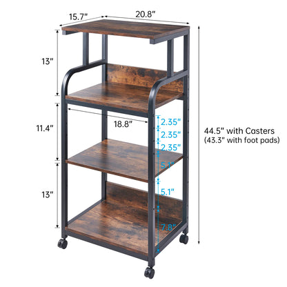 Fannova 4-Tier Printer Stand with Adjustable Storage Shelf, Large Tall Printer Table with Wheels for Home Office Small Spaces Organization, Rustic Brown