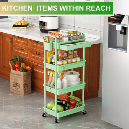 Goovilla 3 Tier Rolling Utility Cart Organizer with Removable Drawer, Stable and Sturdy Black Rolling Storage Carts with 2 Lockable Wheels for Bathroom, Kitchen, Snack, Craft, Makeup, Baby Essentials