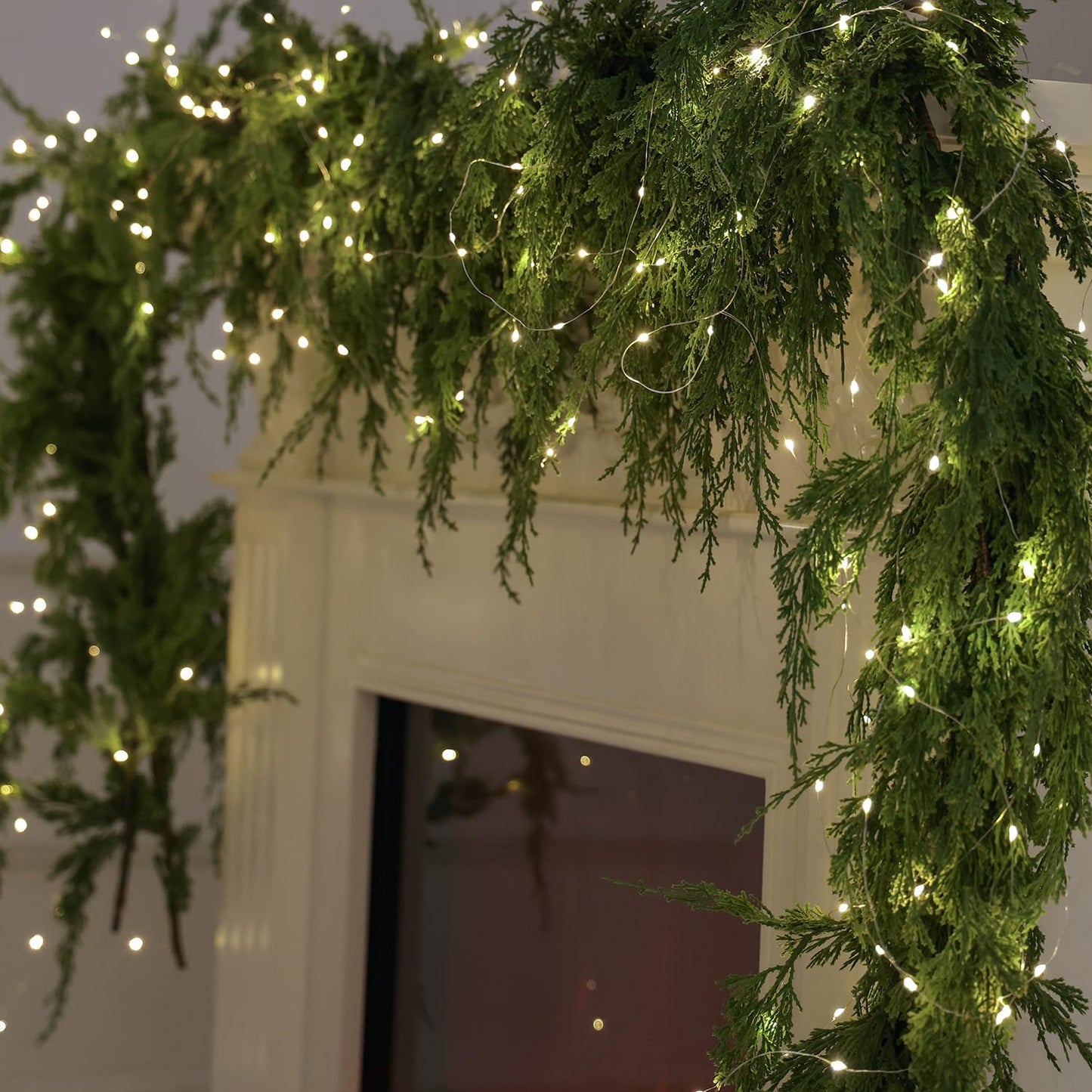 MISSPIN 9ft Christmas Garland with String Lights, Real Touch Cedar Pine Garland, Green Artificial Greenery Garland for Table, Mantle, Wall, Indoor, Outdoor Christmas Decorations