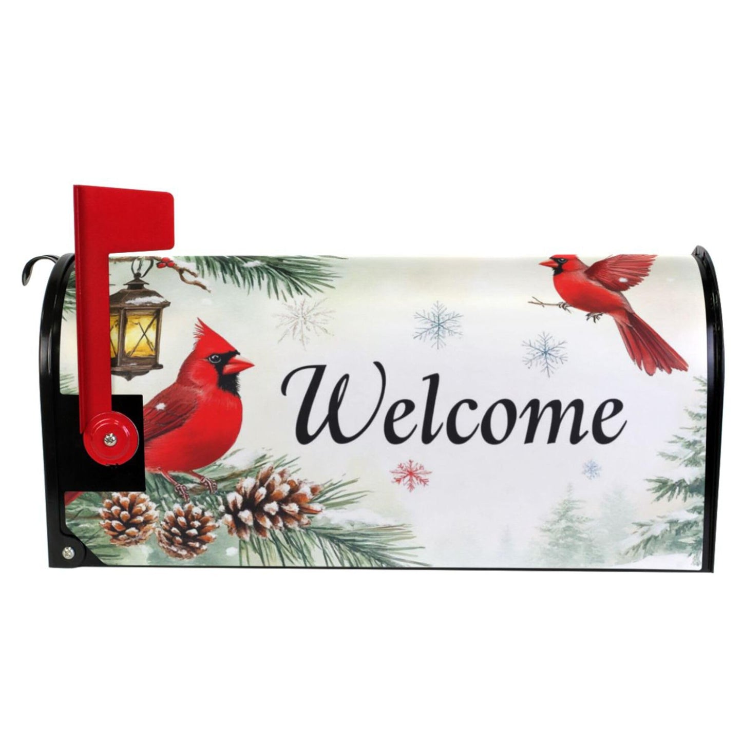 Welcome Winter Cardinal Birds Magnetic Mailbox Covers Christmas Snowflake Poinsettia Mailbox Cover Standard Size Full Magnet Garden Yard Porch Mail Boxes Cover Holiday Decorations 21" L x 18" W