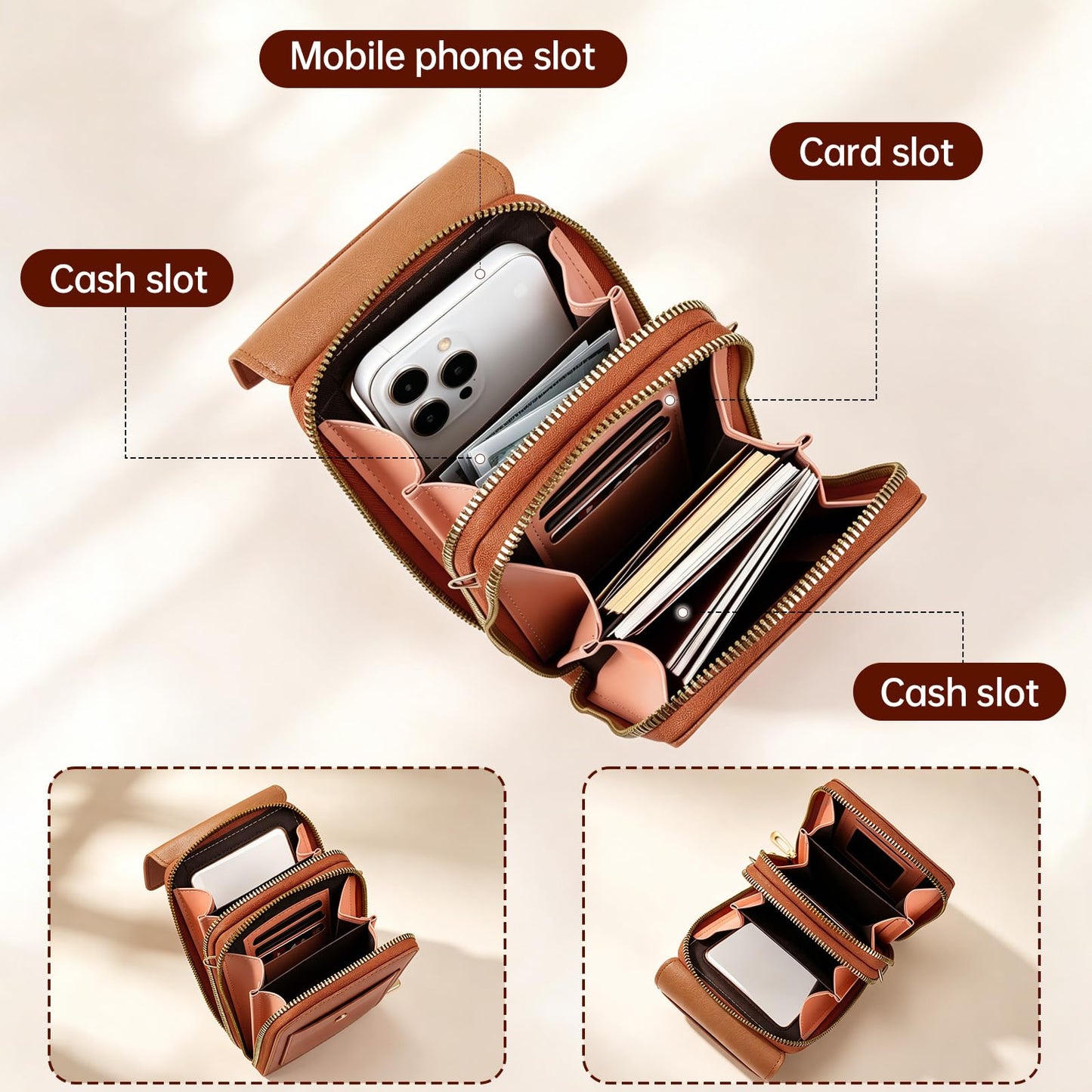 Women's Touch Screen Mobile Phone Messenger Bag, Crossbody Phone Wallet, RFID Touch Screen Crossbody Phone Purse, Anti-Theft Shoulder Strap (Black)