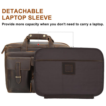 TIDING Full Grain Leather 17.3 Inch Laptop Briefcase for Men, Multi Pockets Work Bag Business Travel Messenger Shoulder Bag