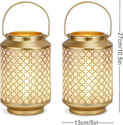 TRIROCKS Set of 2 Battery Operated Lamp 7.5'' High Cordless Decorative Lamp Metal Table Lamps with LED Bulb for Home Living Room Weddings Parties Patio Events Outdoors Indoors Shelf (Gold)