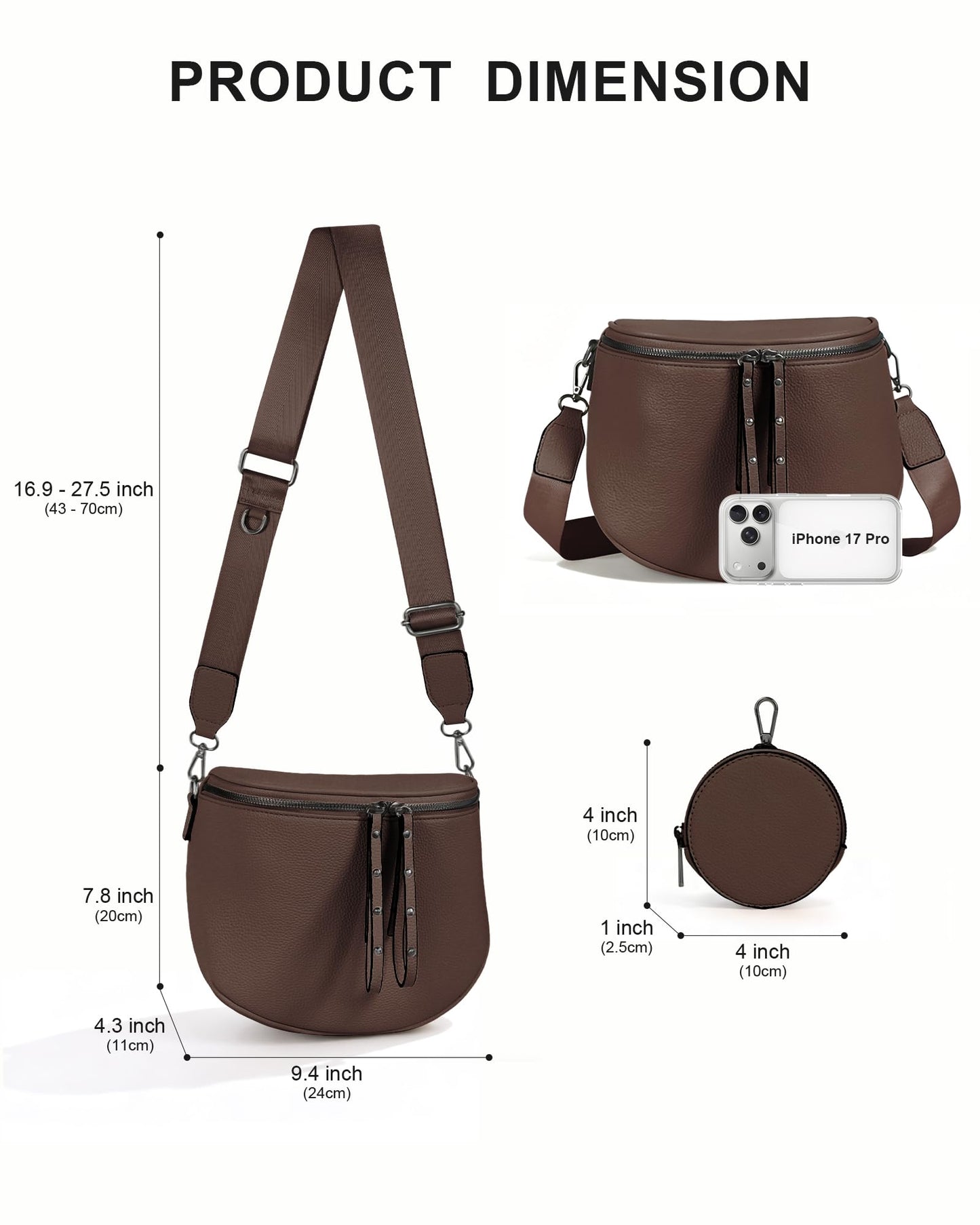 CHERUBEL Crossbody Bags for Women, Large Vegan Leather Trendy Bum Bag (Chocolate Brown)
