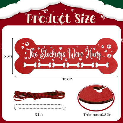 Bucherry 15.8 Inches Christmas Pet Stocking Holder for Dog Wall Mantle with 6 Hangers Wood Dog Bone Mantle Garland Stocking Holders for Christmas Decorations Xmas Holiday Supplies Fireplace Decor