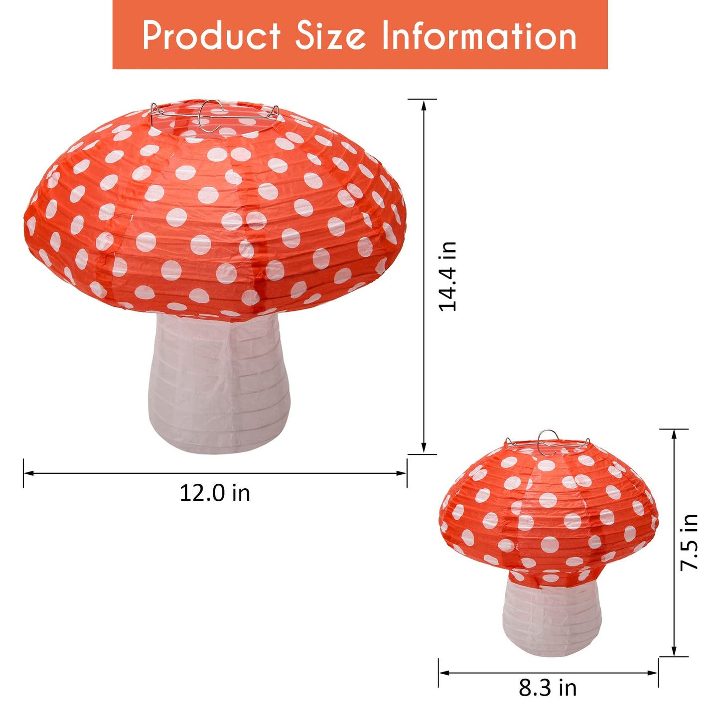 4Pcs Mushroom Shaped Paper Lanterns, Windspeed Large For Nursery Garden Christmas Halloween Party Decoration 8 inch, 12 inch(orange)