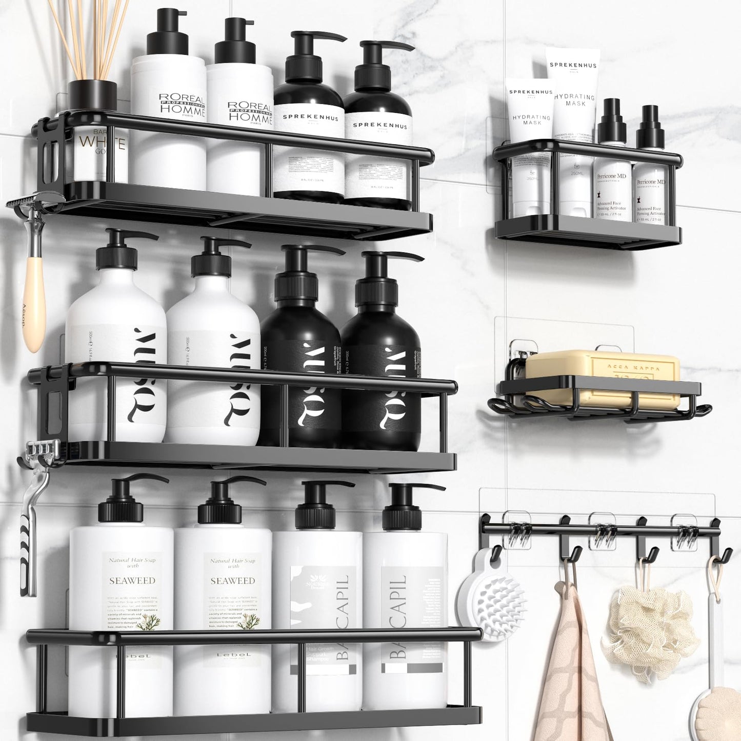 YASONIC Shower Caddy, 100% Rustproof Shower Shelves for Inside Shower, No Drilling Bathroom Organizers and Storage, 6 Pack Large Capacity Bathroom Shelves for Kitchen & Home Decor