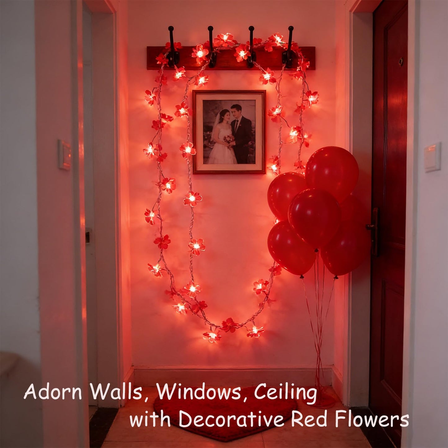 100 LED Red Cherry Blossom Flowrer String Lights, 33 FT Plug in Fairy Floral Lamp with 8 Modes, Flexible Clear Wire for Bedroom Balcony Patio, Valentine's Day Christmas Indoor Outdoor Decorations