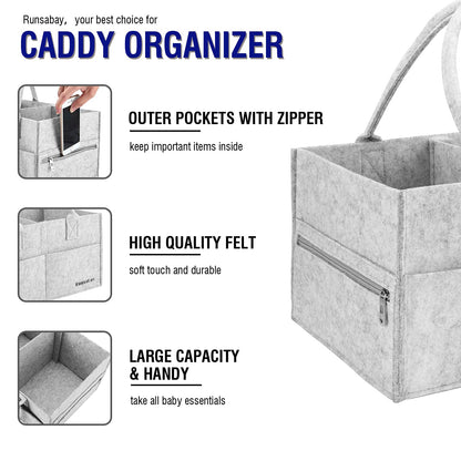 Runsabay Baby Diaper Caddy Organizer, Portable Baby Essentials Storage Basket Bin for Changing Table,Car Shower Basket for Newborn Boy and Girl, Best Shower Gift for New Mom