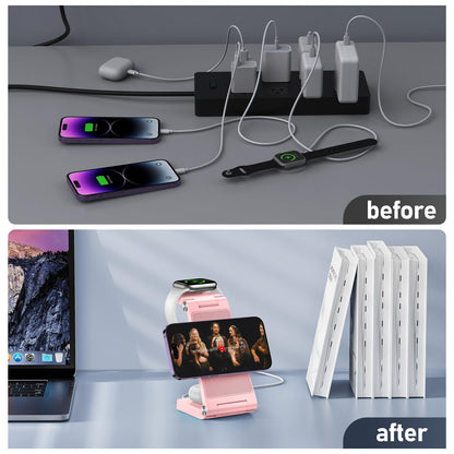 Magnetic Wireless Charger Stand, 3 in 1 Foldable Wireless Charging Station with 20W Adapter, Travel Charger for Multiple Devices for iPhone 17 16 15 14 13 12 Pro/Max/Plus/Mini, iWatch, AirPods