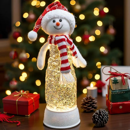 Christmas Snowman Decorations, Lighted Snowman Plush Swirling Glitter Musical Christmas Snow Globe, Christmas Water Lantern Ornaments for Festival Decoration Gifts