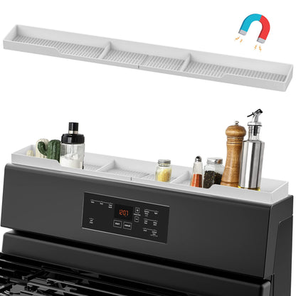 AWOKE Stove Top Shelf 30 Inch - Silicone Material Magnetic Shelf for Stove - 3 Functional Partitions Kitchen Spice Rack Organizer-Black,Kitchen Gadgets Storage Organization