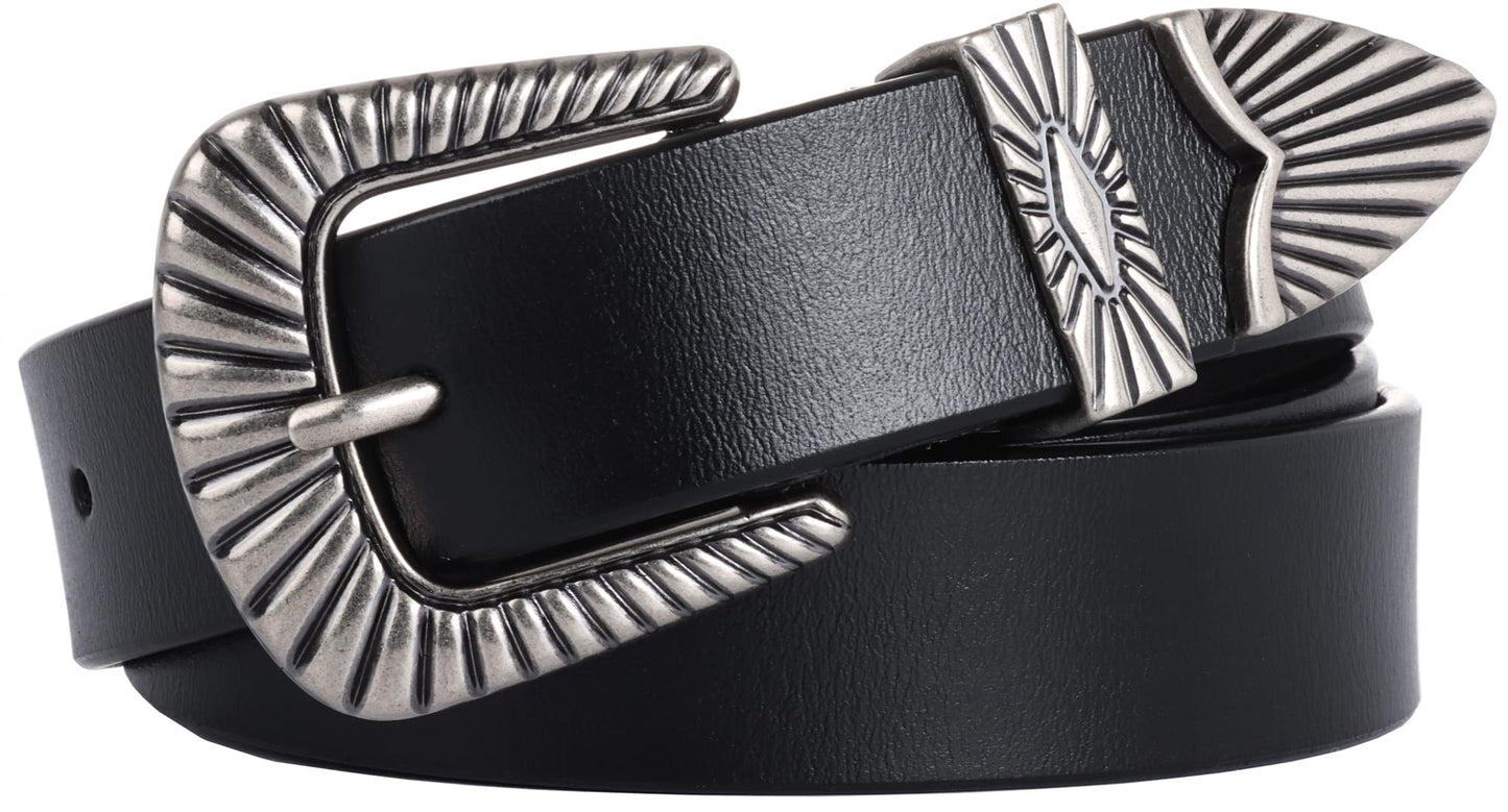 ALAIX Belts for women Women's Belts Silver Gold Buckle leather belts Black Western belts Jeans Pants belts for women