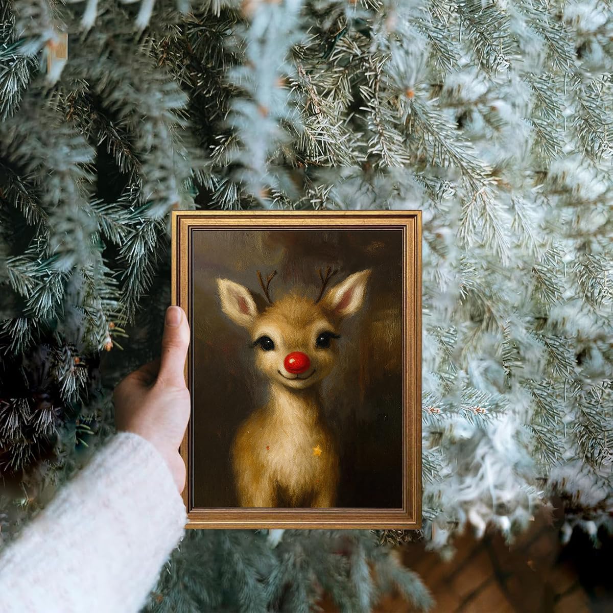 Hamduker Clown Reindeer Wall Art Decor, Christmas Xmas Art Reindeer Posters, Cute Clown Reindeer Pictures for Office Living room Bedroom (Size: 9.5''x12''x1pcs)