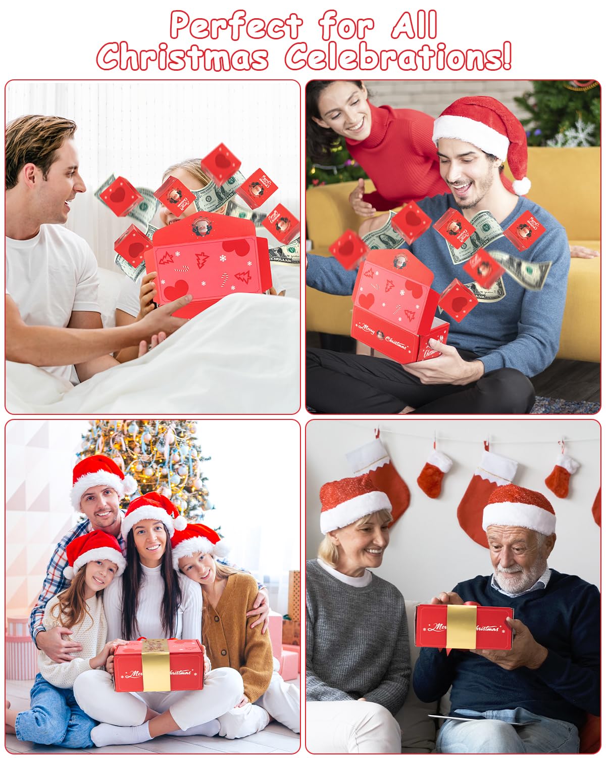 ASSRECT Exploding Gift Box - Christmas Surprise Box Pop Up with 12 Money Holders, Reusable Party Gift Box for Cash, Gifts, Xmas, Birthday, Party Supplies (Red)