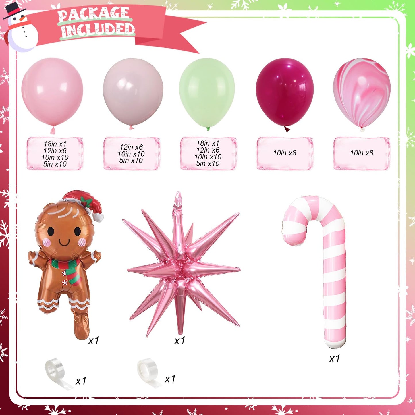 Christmas Balloon Arch Pink Green Balloons Garland Candy Cane Crutch Foil Balloons Explosion Star Xmas Pastel Agate Hot Pink Latex Helium Balloon Gingerbread Man New Year Birthday Party Decorations