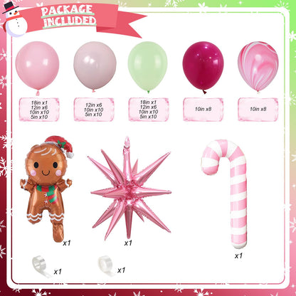 Christmas Balloon Arch Pink Green Balloons Garland Candy Cane Crutch Foil Balloons Explosion Star Xmas Pastel Agate Hot Pink Latex Helium Balloon Gingerbread Man New Year Birthday Party Decorations