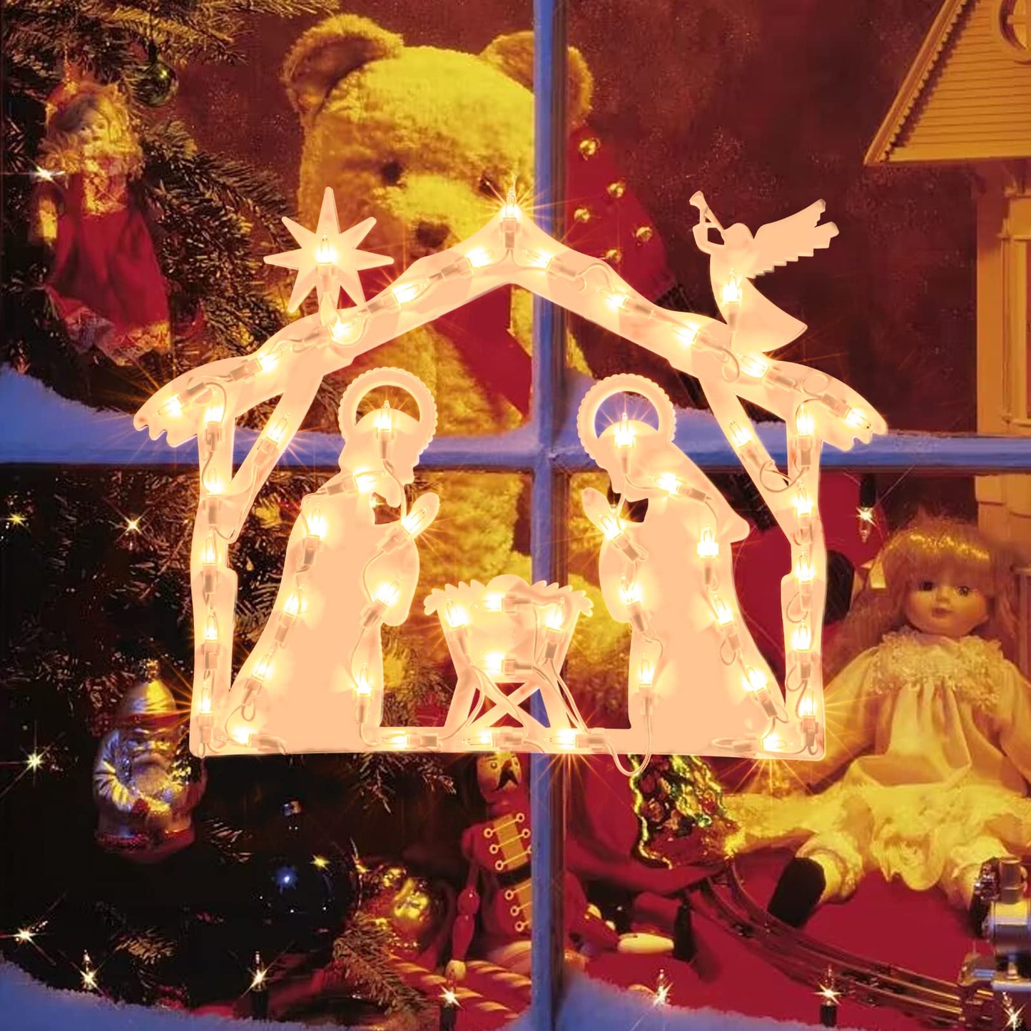 XMASLAND 17 Inch Christmas Window Silhouette Lights Decorations, 50L Christmas Sculpture,Including: Nativity x1