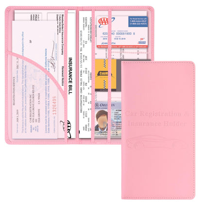 Cacturism Car Registration and Insurance Holder, Car Accessories Vehicle Glove Box Car Organizer Women Car Accessories with Magnetic Shut for Cards, Essential Document, Driver License, Pink