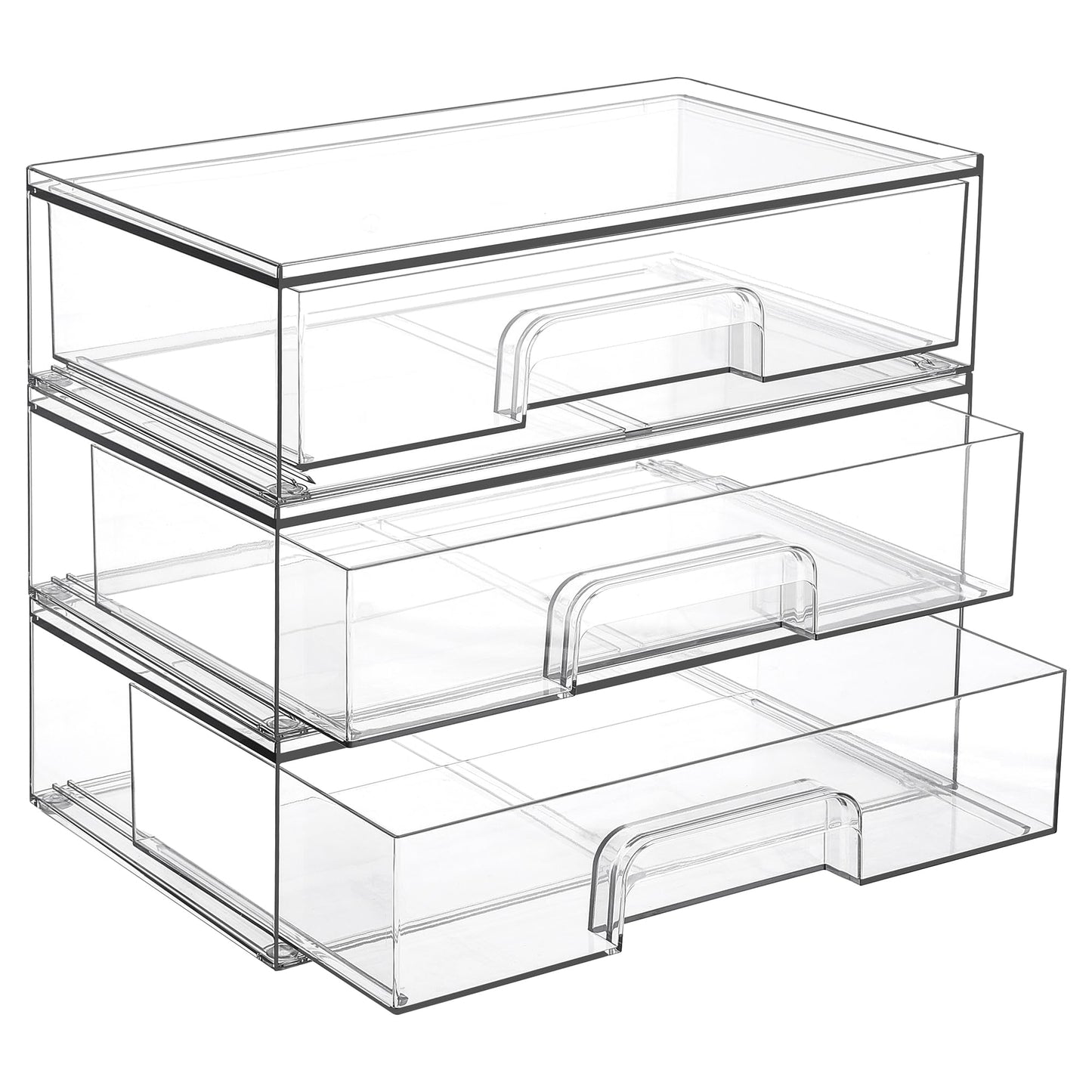 Vtopmart 12.1''W Clear Stackable Storage Drawers,3 Pack Acrylic Plastic Organizers Bins for Makeup Palettes, Cosmetics, and Beauty Supplies,Ideal for Vanity, Bathroom,Cabinet,Desk Organization