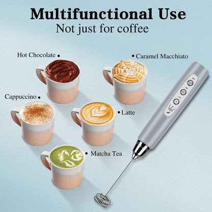 Milk Frother Handheld for Coffee, Electric Whisk 3 Speed Adjustable, Drink Mixer with Stainless 3 Whisks, Rechargeable Hand Frother Wand, Foam Maker for Latte Cappuccino Matcha Egg Silver