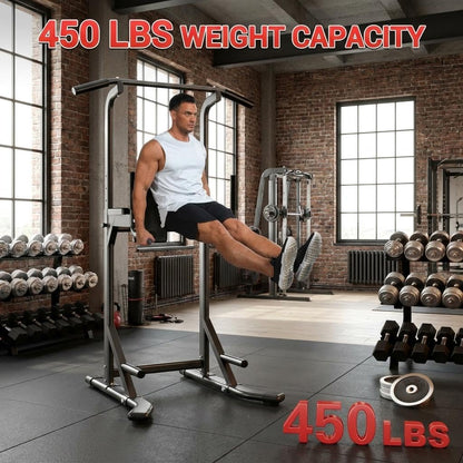 Power Tower, Heavy Duty Pull Up Bar 450LB Capacity, Multi-Functional Dip Station Adjustable Height, Strength Training Equipment Full Body for Home Gym, Pull-Ups, Dips & Leg Raises, Carbon Steel