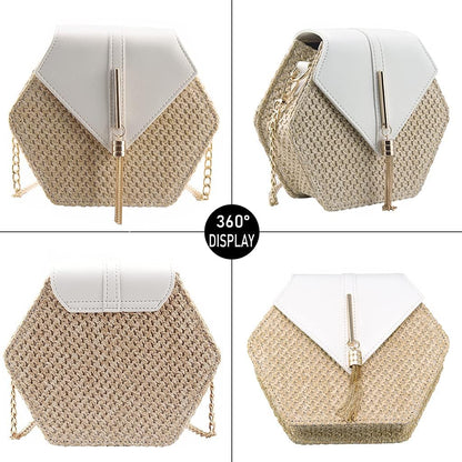 Bausweety Straw Crossbody Bag Summer Beach Shoulder Bag for Women